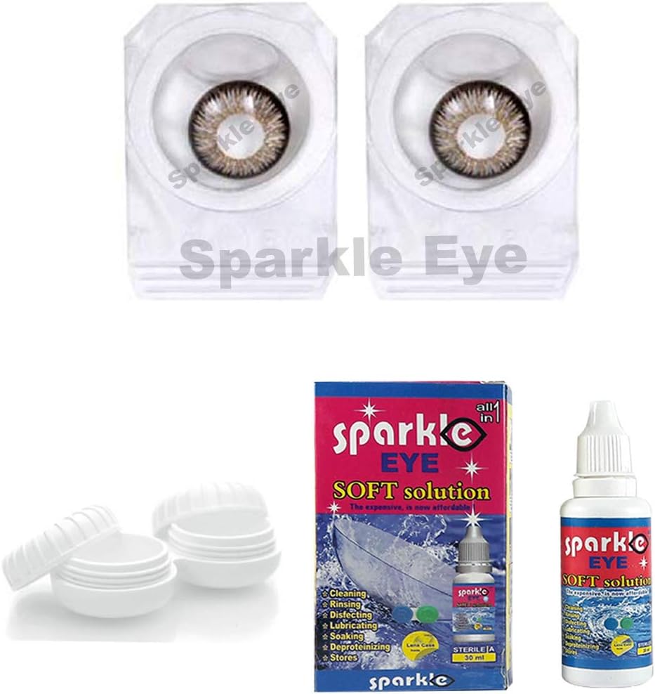 Sparkle Eye Grey Monthly Color Contact Lens (Zero Power) with Free Lens Solution & Lens Case/Container Kit