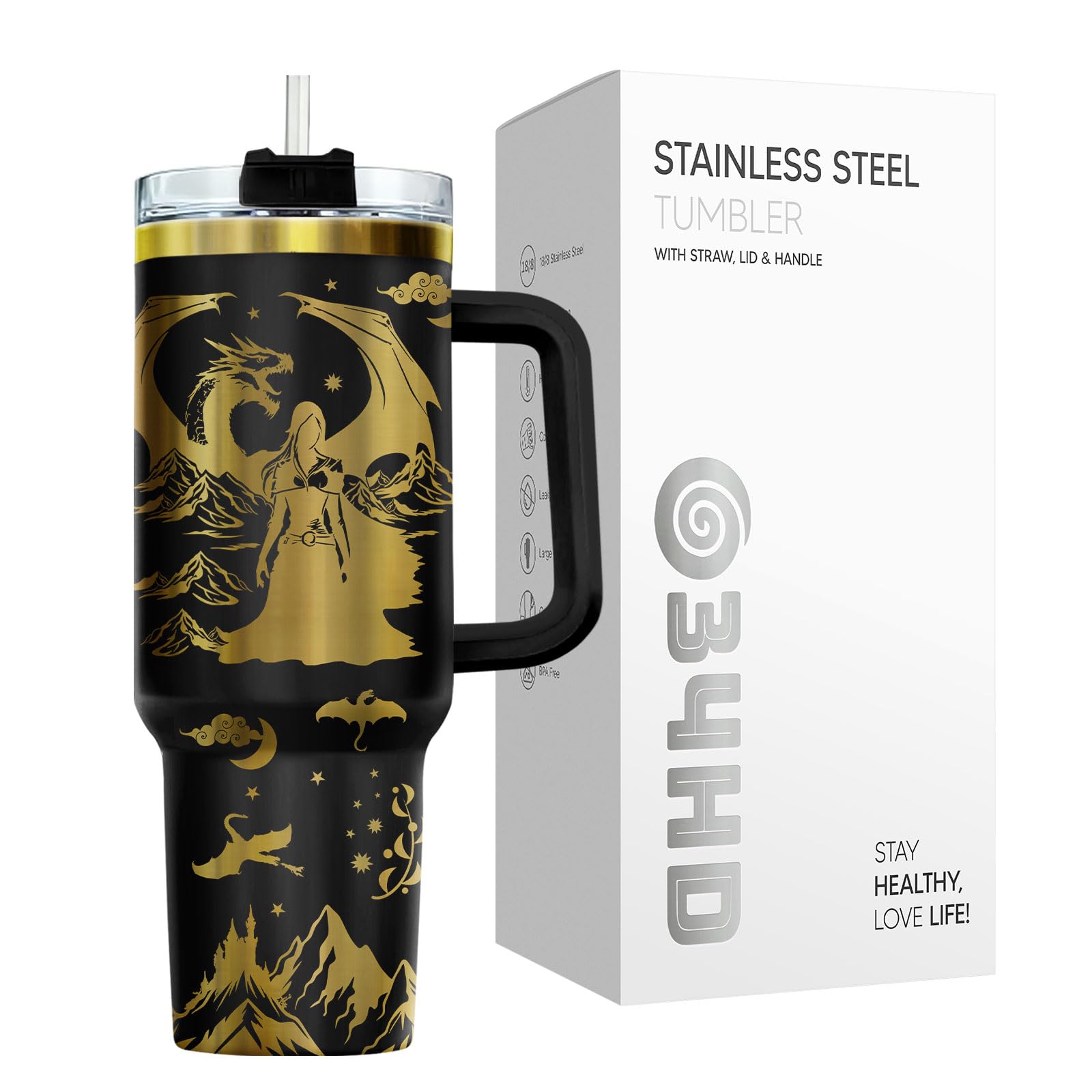 Amazon.com: 34HD Dragon Riders 40 oz Tumbler with Handle, Bookish