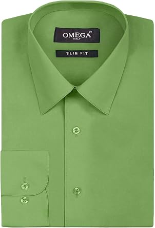 Omega Italy Mens Premium Slim Fit Button Up Long Sleeve Solid Color Dress Shirt