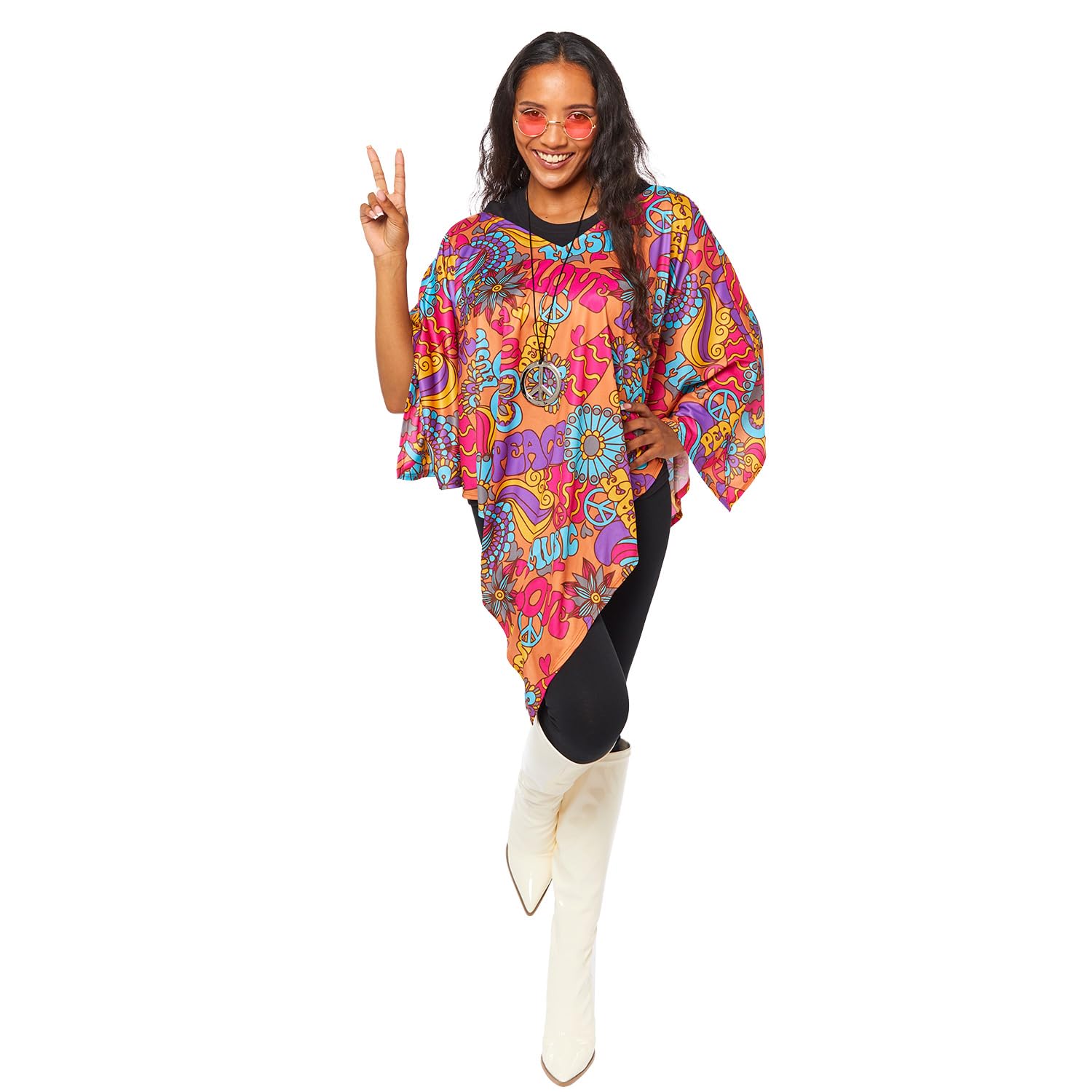 Amscan 9918665 - Unisex 1960's Hippy Poncho Adults Festival Fancy Dress Costume - One Size