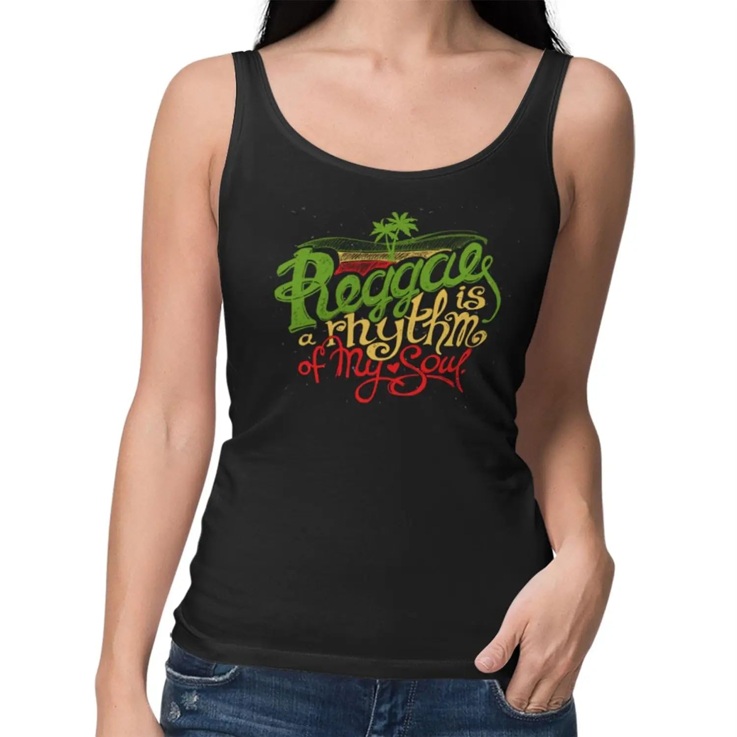 Tribal T-Shirts Reggae Rhythm of My Soul Women's Vest Top - Reggae Festival Rasta Tank Top L Black