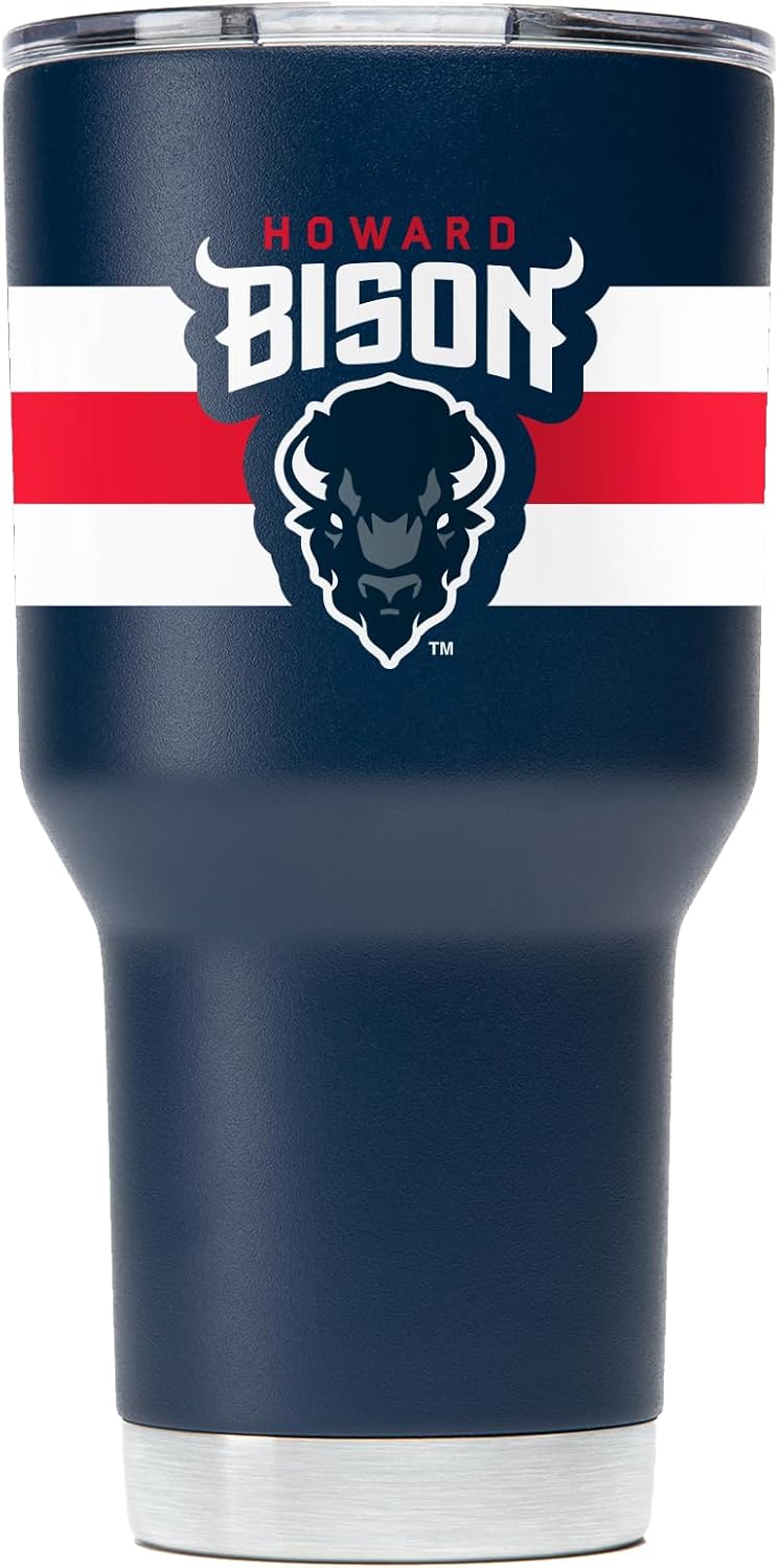 Gametime Sidekicks Howard University 30oz Navy Tumbler - Officially Licensed, 18/8 Stainless Steel, Double-walled, Vacuum-insulated, UV LED Printed Logos, Stays Hot/Cold - 360 Wrap