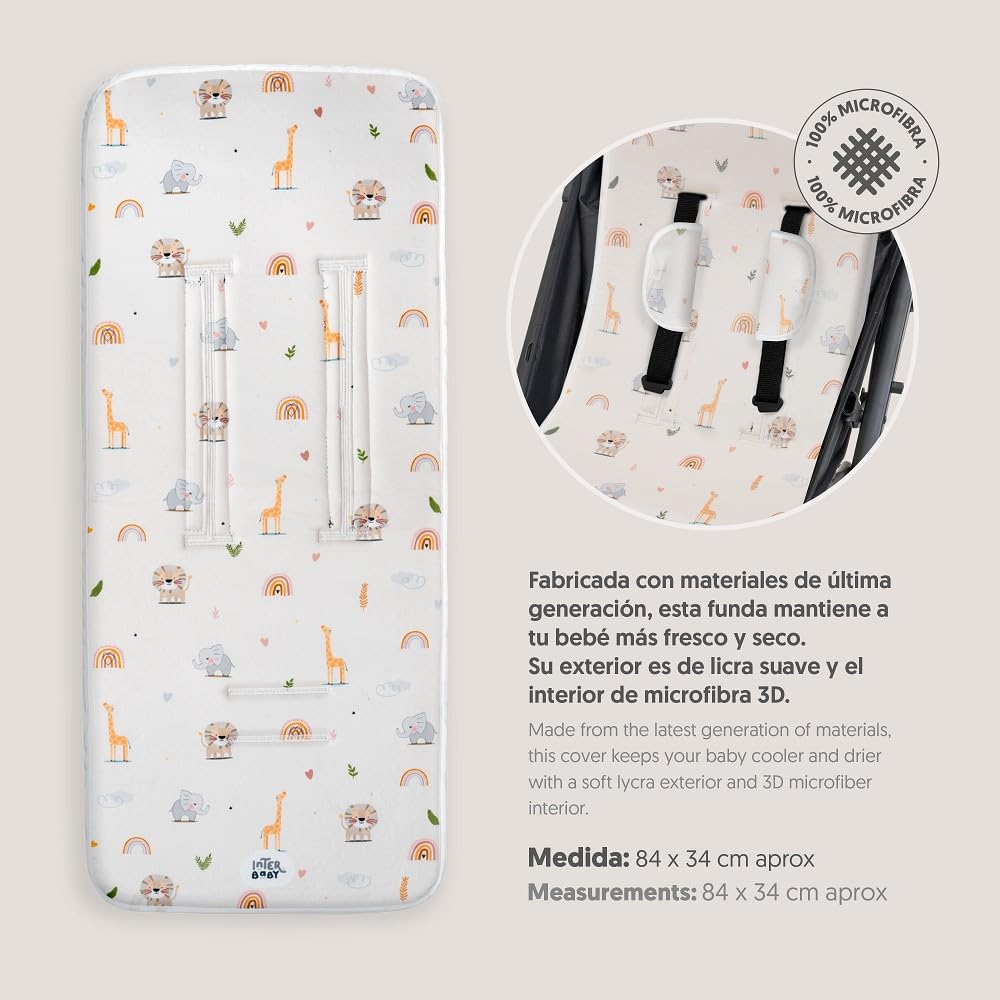 Materassino per passeggino universale Interbaby Safari Beige 100% cotone 84 x 34 cm traspirante