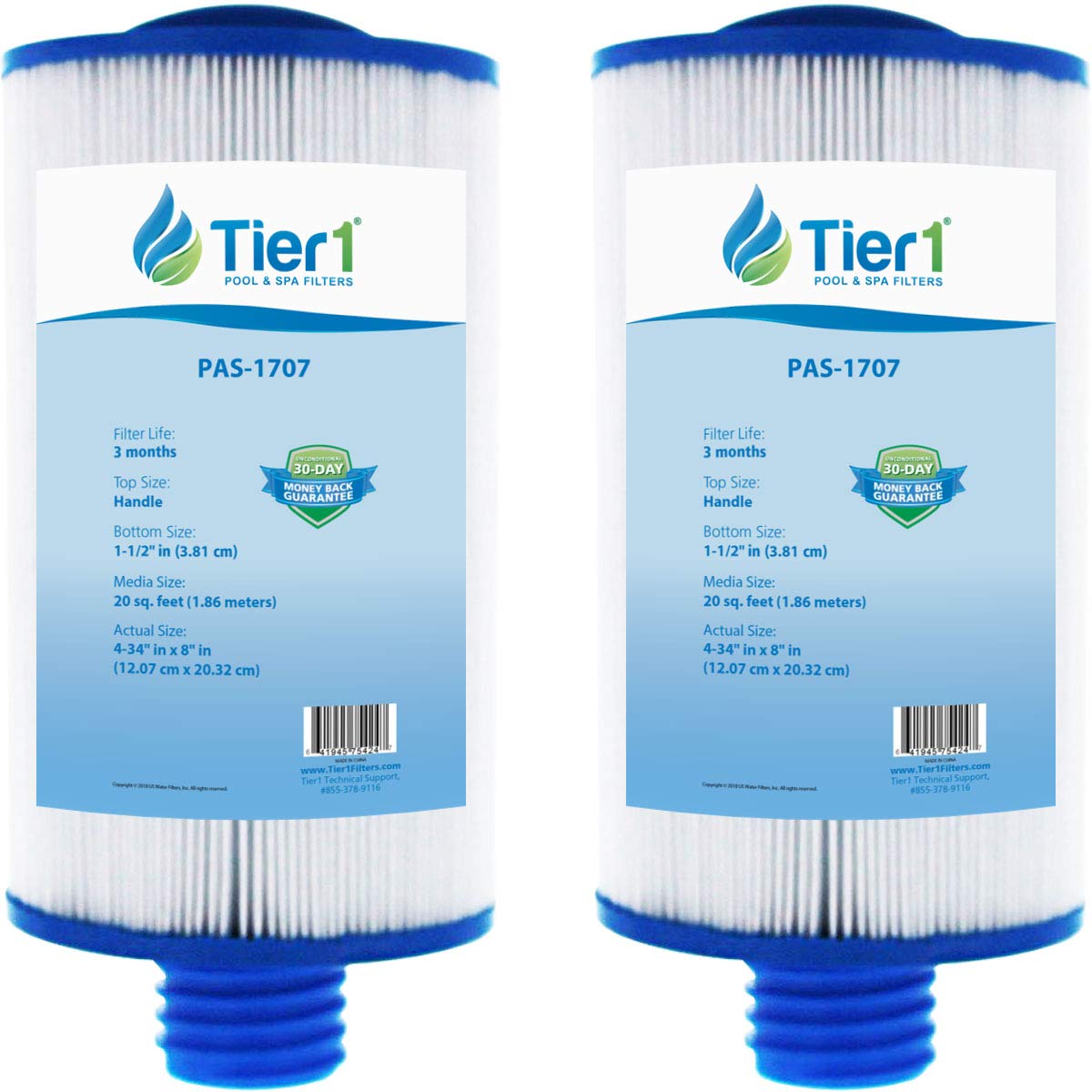 Tier1 Pool & Spa Filter Cartridge 2-pk | Replacement for Pleatco PSANT20P3, Unicel 4CH-925, Filbur FC-0126, SD-01036 and More | 20 sq ft Pleated Fabric Filter Media