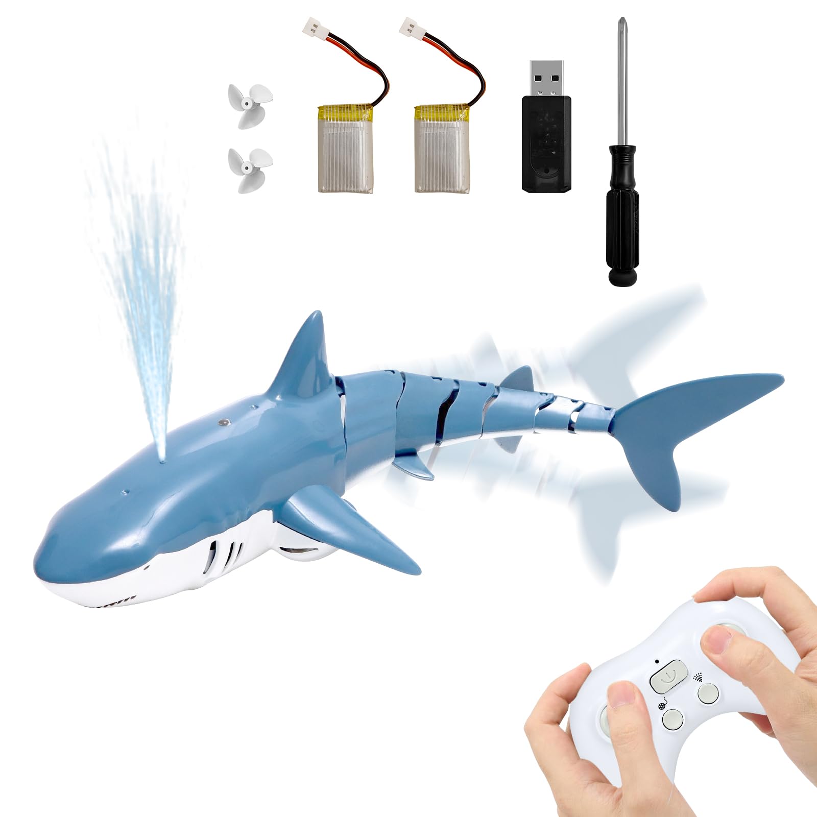 2.4 GHz Shark Remote Control Boats with Spray Water,Shark Toy for Kids 6+
