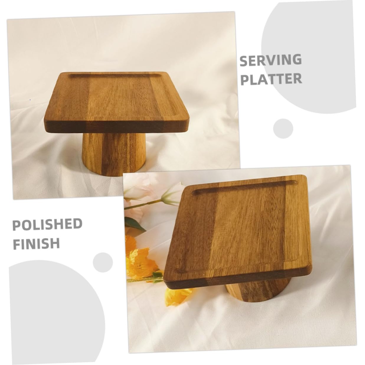 Soporte de Pastel de Madera con Pedestal para Repostería Bandeja para Servir Postres y Frutas Plato Cuadrado para Eventos y Cocina para Pastelería y Banquetes