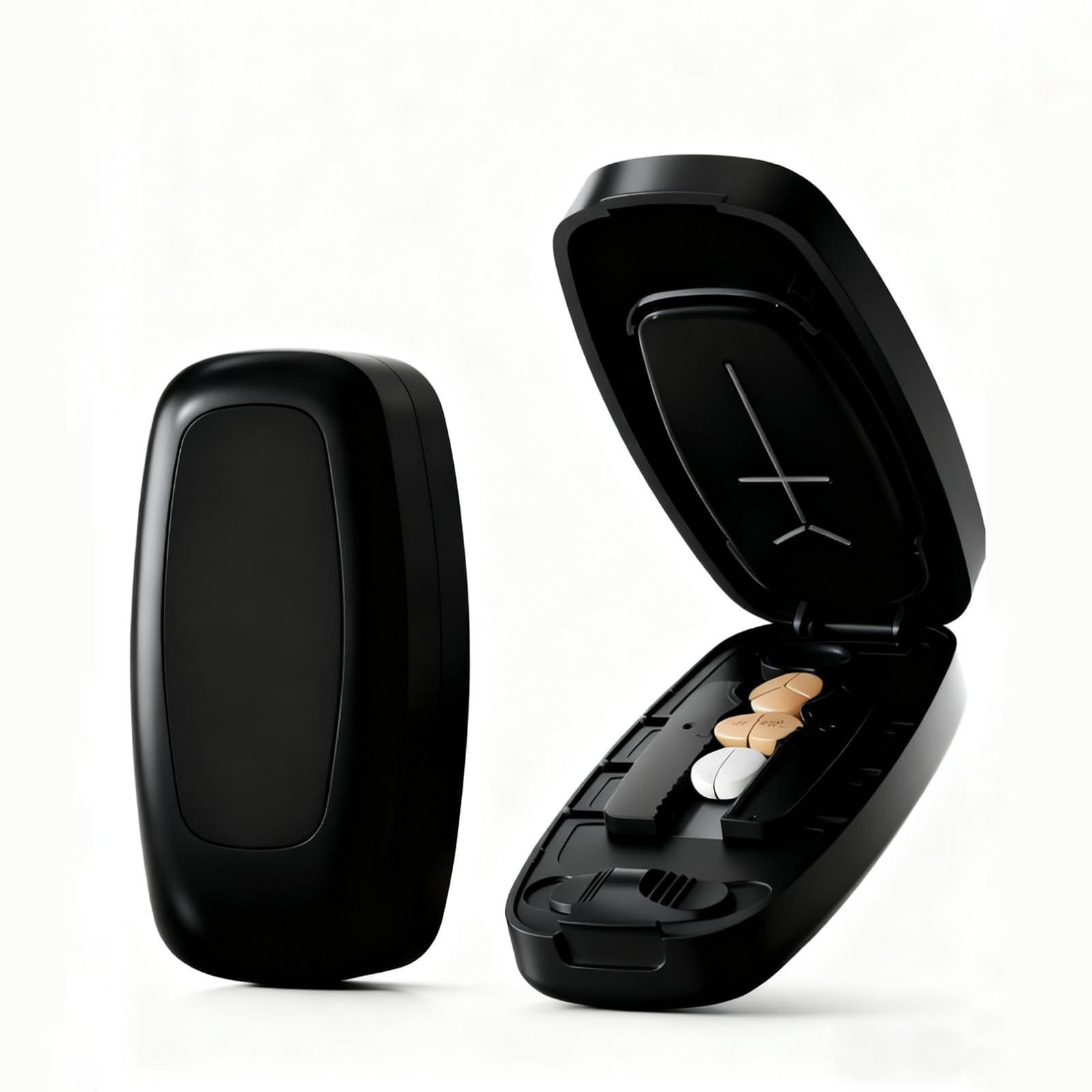 Coupe Combiné, Portable Coupe Medicaments Peut Diviser les Comprimés 1 en 2, 1 en 3, 1 en 4 pour les Voyages et la Maison (Noir)