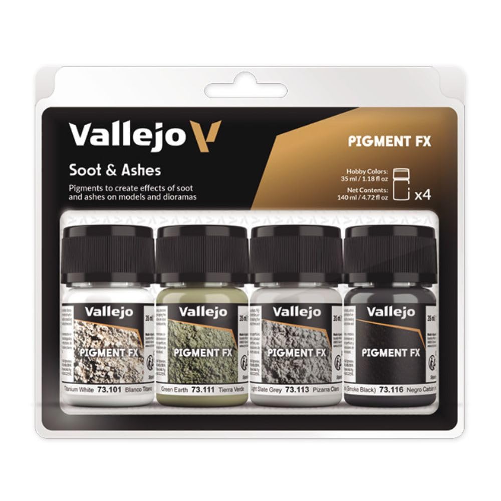 Acrylicos Vallejo"Soot & Ashes" Pigments Set, 35 ml (Pack of 4)