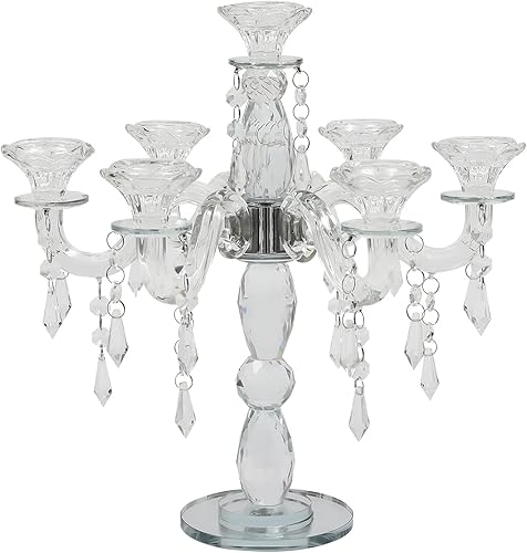 Miniatura 5 de Portavelas de cristal de 7 brazos, candelabro de cristal cónico de 14 pulgadas, portavelas transparente moderno para sala de estar, aparador y
