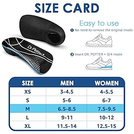 DR. POTTER+ 3/4 Plantar Fasciitis Insoles, High Arch Support Inserts for Flat Feet, Over-Pronation and Foot Pain, Metatarsal Support Insoles for Metatarsalgia (Medium(Men\'s 6.5-8.5, Women\'s 7.5-9.5))