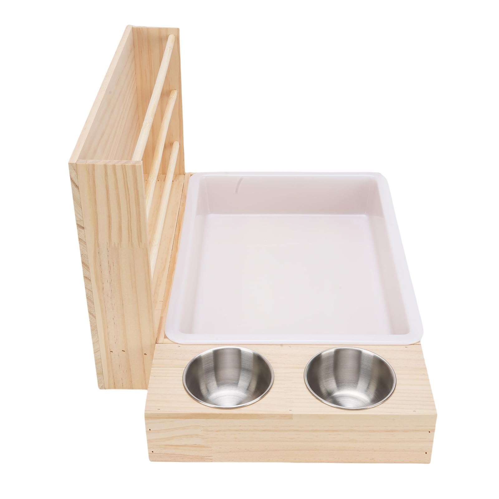 3 en 1 Alimentador de Conejo con Caja de y 2 Tazones Guinea Manger Grass Food Food Feeder Alimentador de Madera Multifuncional Estructura Anti -propina para Mascotas Pequeñas
