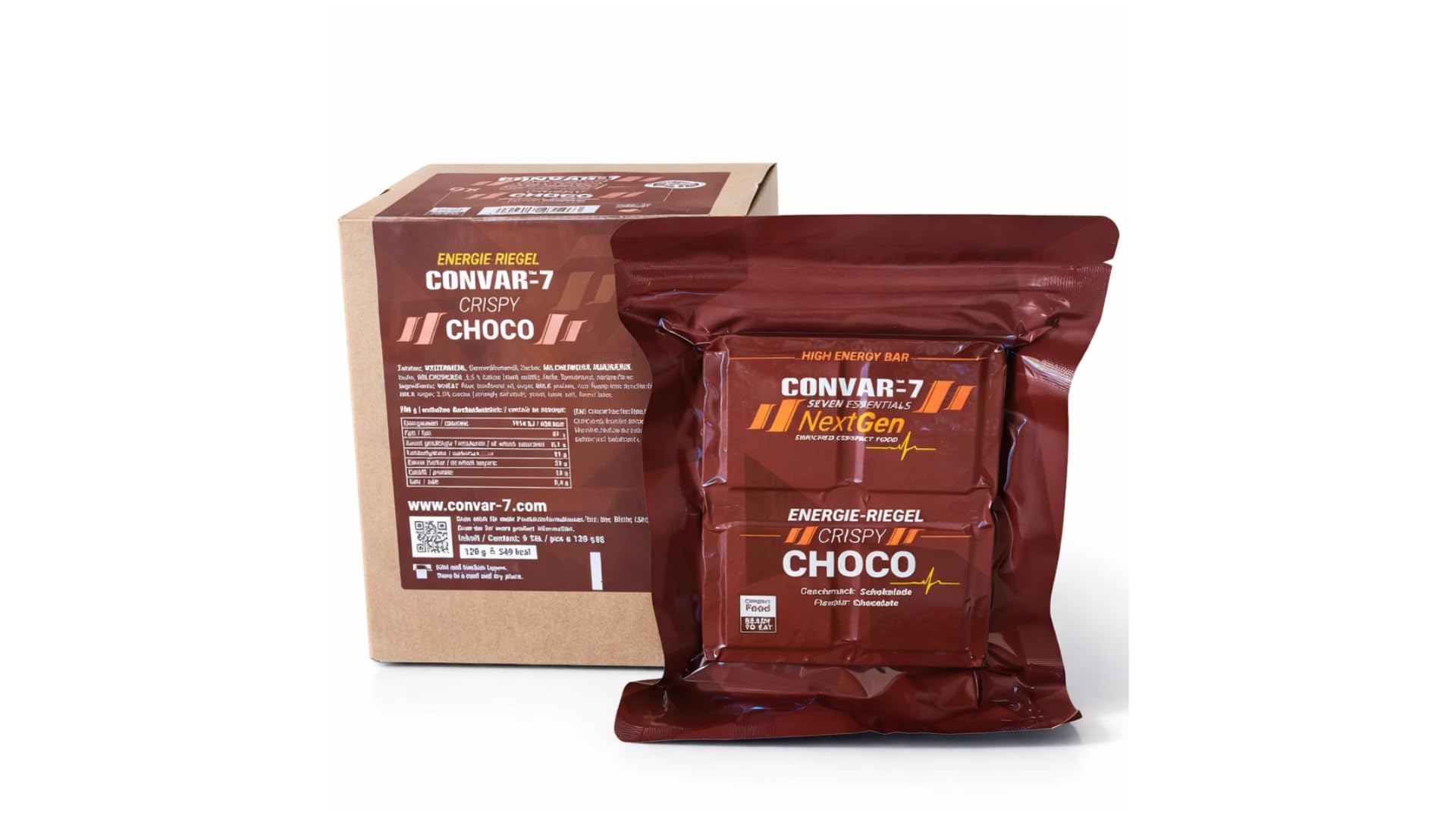 9 x CONVAR-7 NextGen Barres Énergétiques Crispy Choco (120g chacune) – Aliment de survie longue conservation, rations d’urgence riches en calories, nutrition outdoor & randonnée