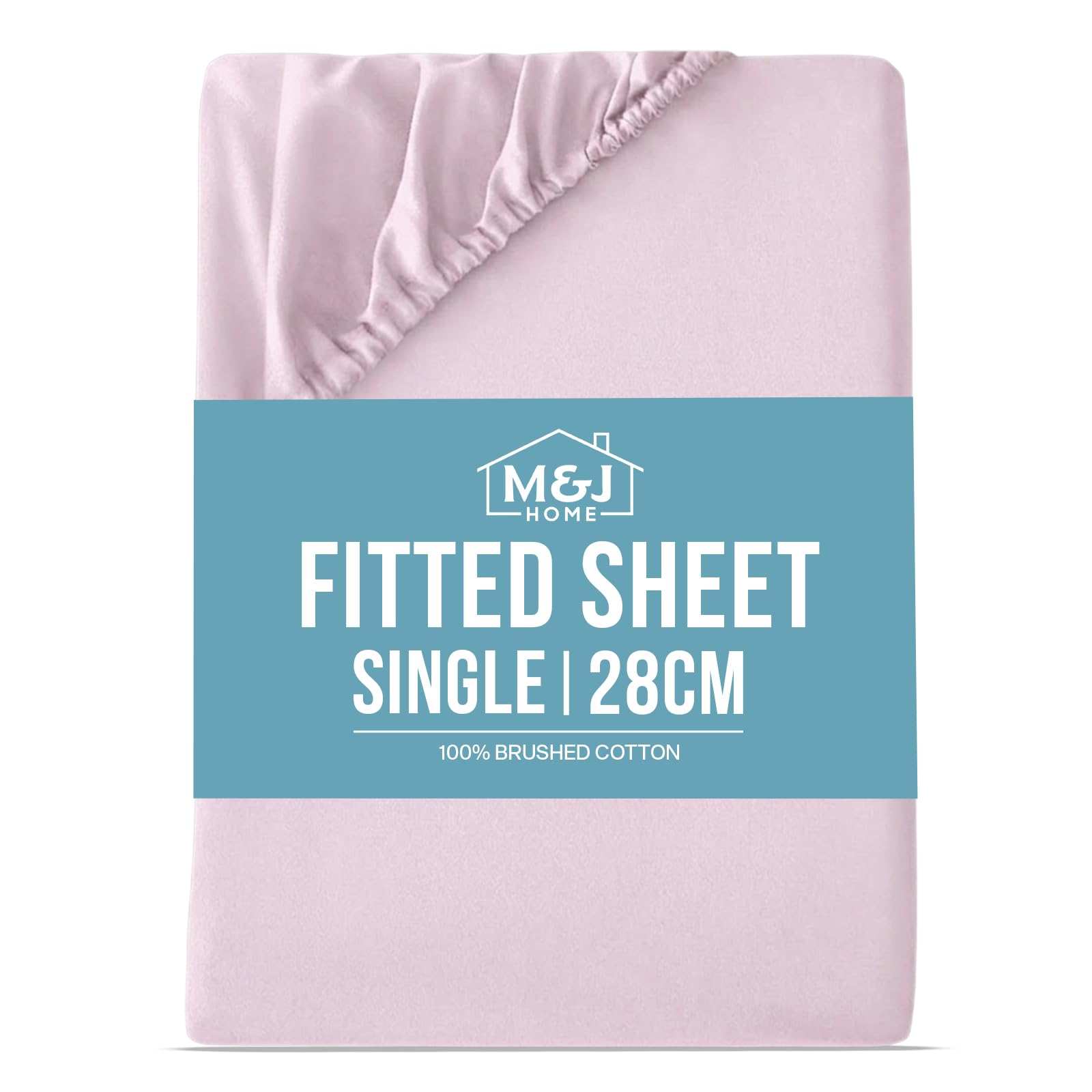 M&J Home Single Bed Fitted Sheet Pink - Deep Pocket 28cm - 100% Brushed Cotton - 140g Fabric Weight - Thermal Comfort - Machine Washable - OEKO-TEX Certified