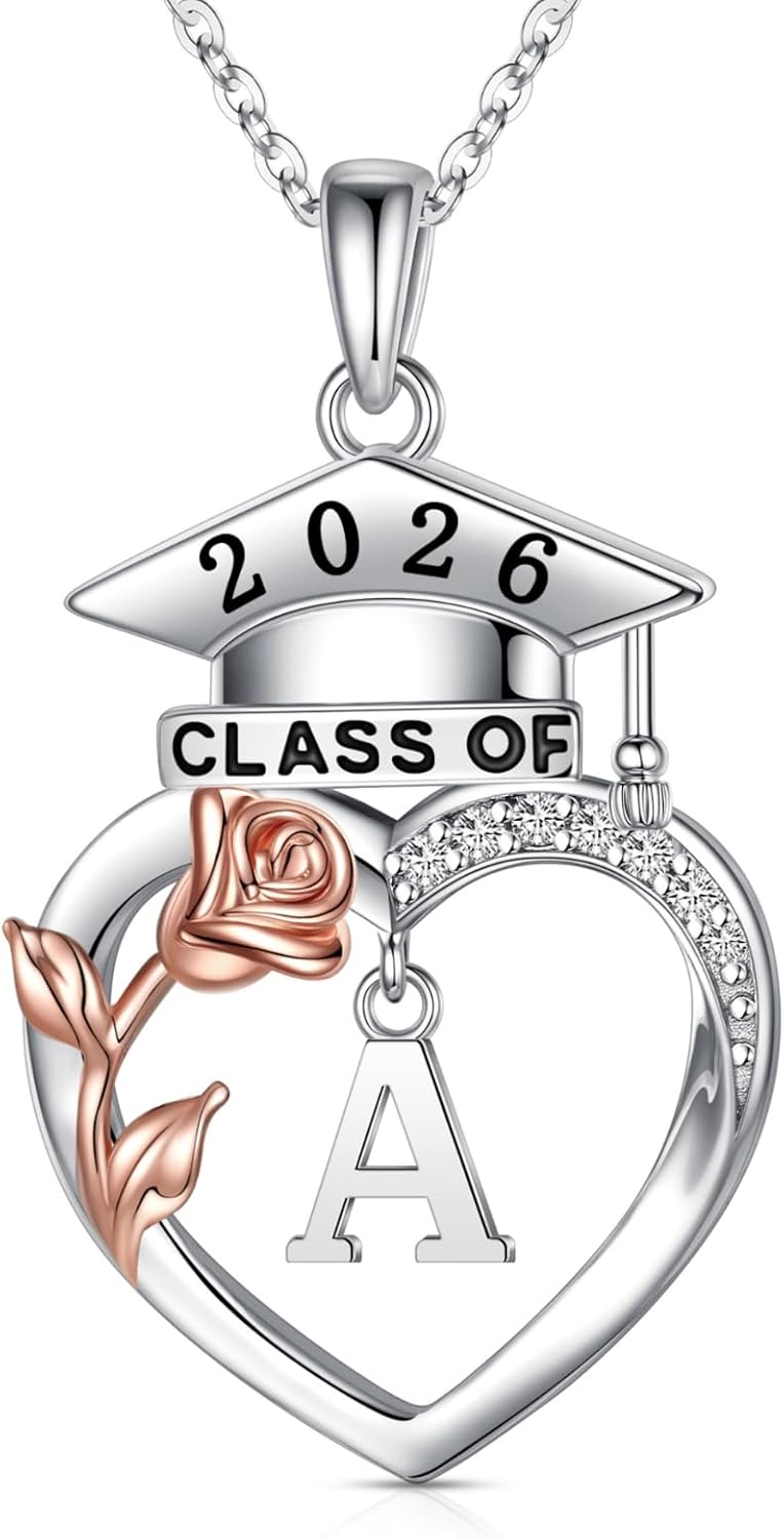 Iefil 2026 Graduation Gifts for Her - S925 Sterling Silver Rose Heart Graduation Necklace