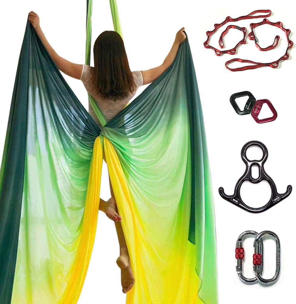DASKING Aerial Silks Kit for Beginners & Pros – 10Yd Durable Fabric, Pro Safety Hardware & Easy Setup Guide – Yoga Hammock, Swing, Silk Rigging Kit