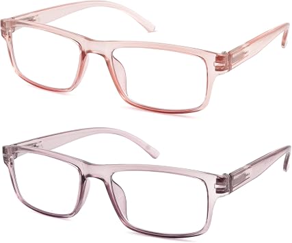 High Magnification Reading Glasses for Men Women with Strong Power TR Rectangular Frame Readers Spring Hinge, Pink + Purple, 4.00