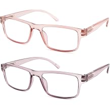 High Magnification Reading Glasses for Men Women with Strong Power TR Rectangular Frame Readers Spring Hinge, Pink + Purple, 2.50