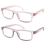FEIVSN High Magnification Reading Glasses for Men Women with Strong Power TR Rectangular Frame Readers Spring Hinge, Pink + Purple, 8.00