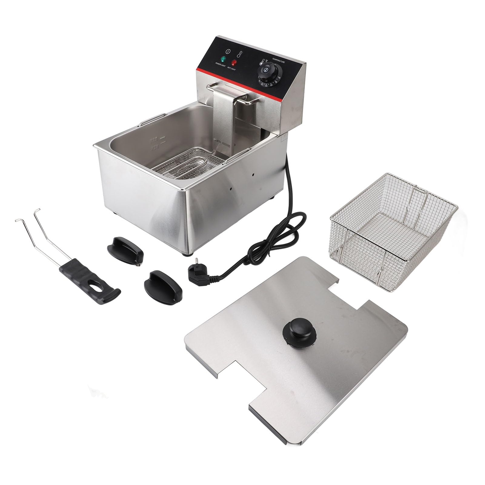 Fdit Freidora Eléctrica 3000W 6L, Aleación de Aluminio con Limitador de Temperatura y Apagado Automático para Cocina de Restaurante y Hogar (Enchufe europeo 220V)