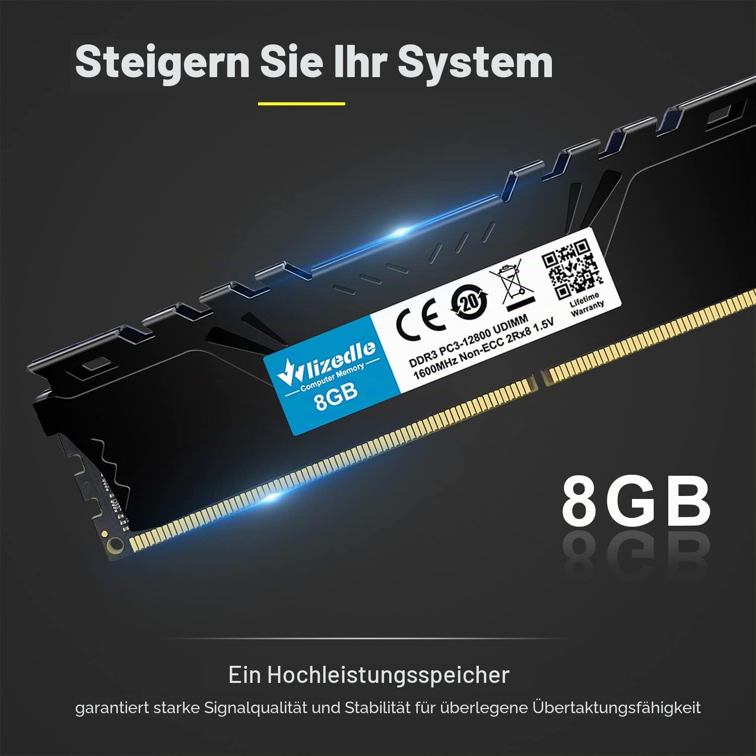 DDR3 Desktop Memory RAM 16GB Kit (2x8GB) 1600MHz CL11 UDIMM, PC Arbeitsspeicher PC3-12800 240-Pin 1,5V Non-ECC 2Rx8 Computer Speicher Upgrade für Rechner, Schwarz