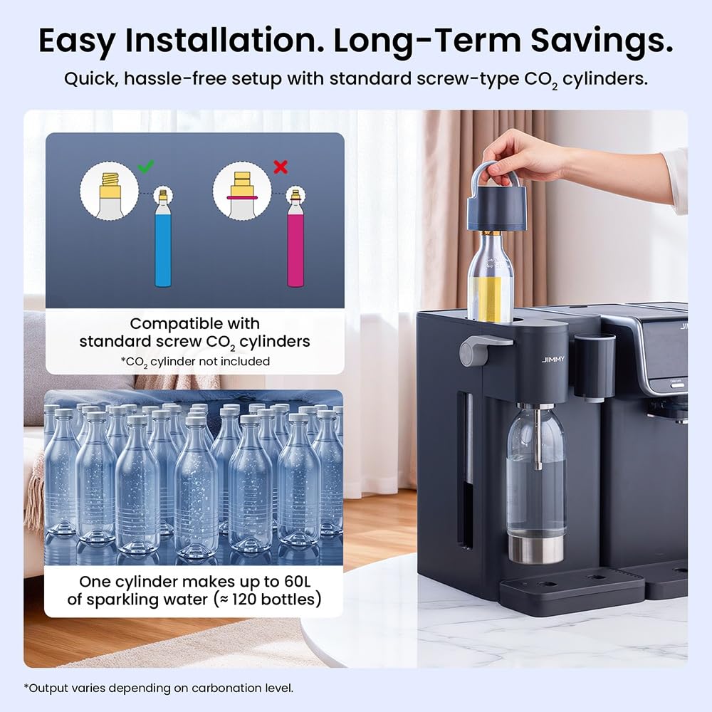 JIMMY Matrix S9 Machine à eau gazeuse froide, sodateur domestique à 3 niveaux de gazéification, bouteille 1L sans BPA, compatible avec les bouteilles de CO2 standard, pour eau gazeuse et boissons