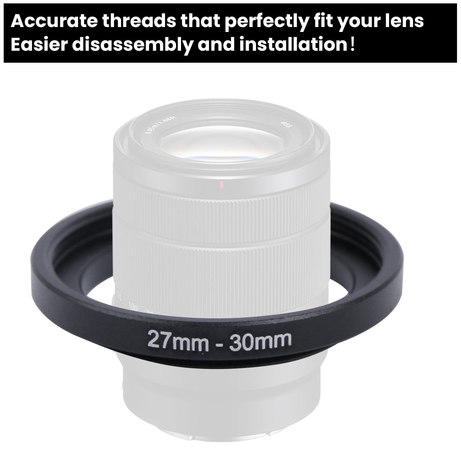 Metalowy adapter do filtrów Step-Up Ring – 27 mm do 30 mm – metalowy pierścień step-up adapter do filtrów, kompatybilny ze wszystkimi filtrami UV 30 mm, CPL, ND, osłonami obiektywu, obiektywami