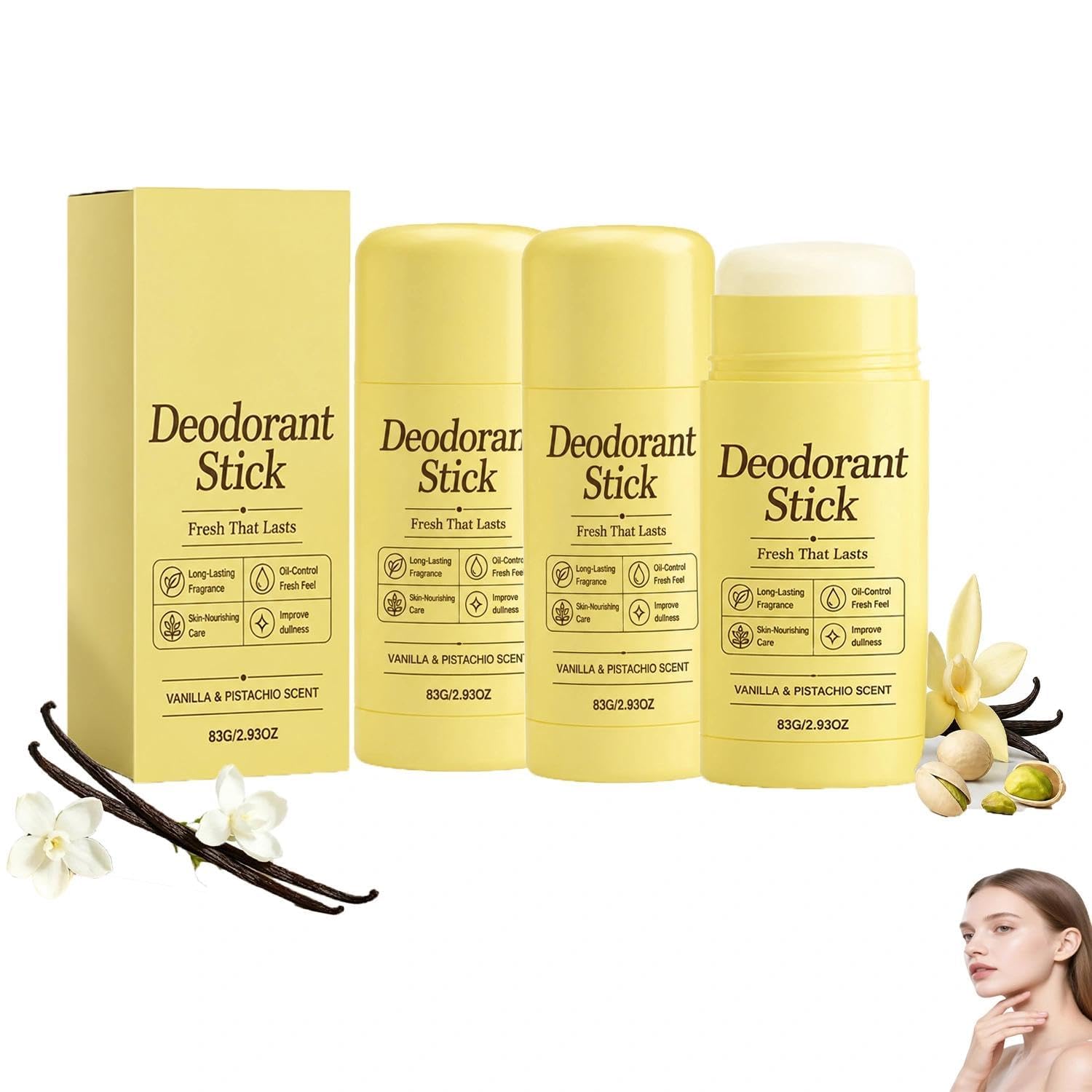 Stick Deodorante Alla Vaniglia E Pistacchio,Formula Liscia E Non Appiccicosa Per La Cura Quotidiana Delle Ascelle,Deodorante Unisex Con Sensazione Di Freschezza,83 G / 2,93 Oz(3PCS)