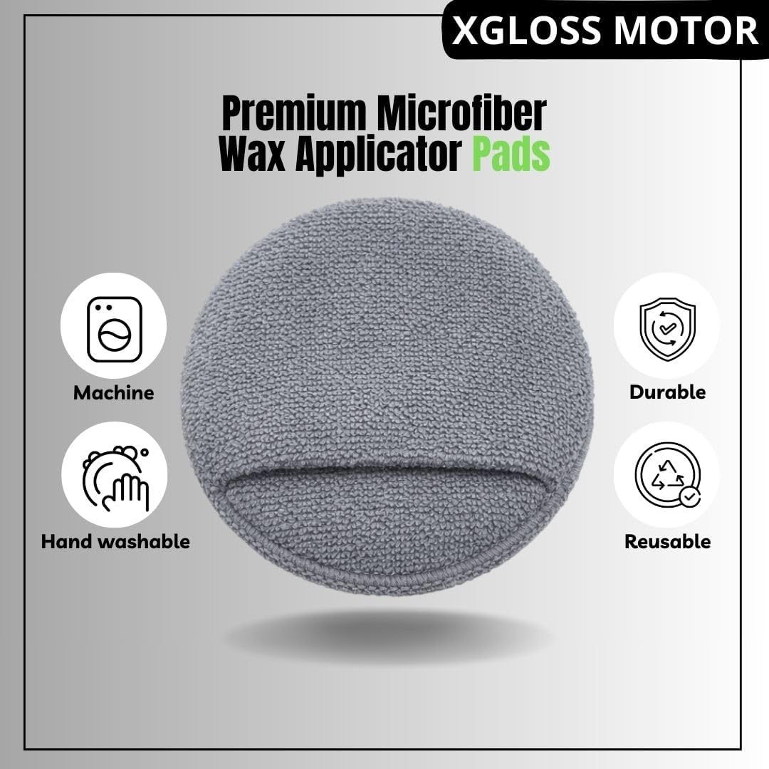 XGloss Motor™ Premium Microfiber Wax Applicator Pads, 2-Pack, Ultra-Soft Foam Core Sponges for Car Wax, Polish & Sealant, Scratch-Safe for Paint, Chrome & Trim