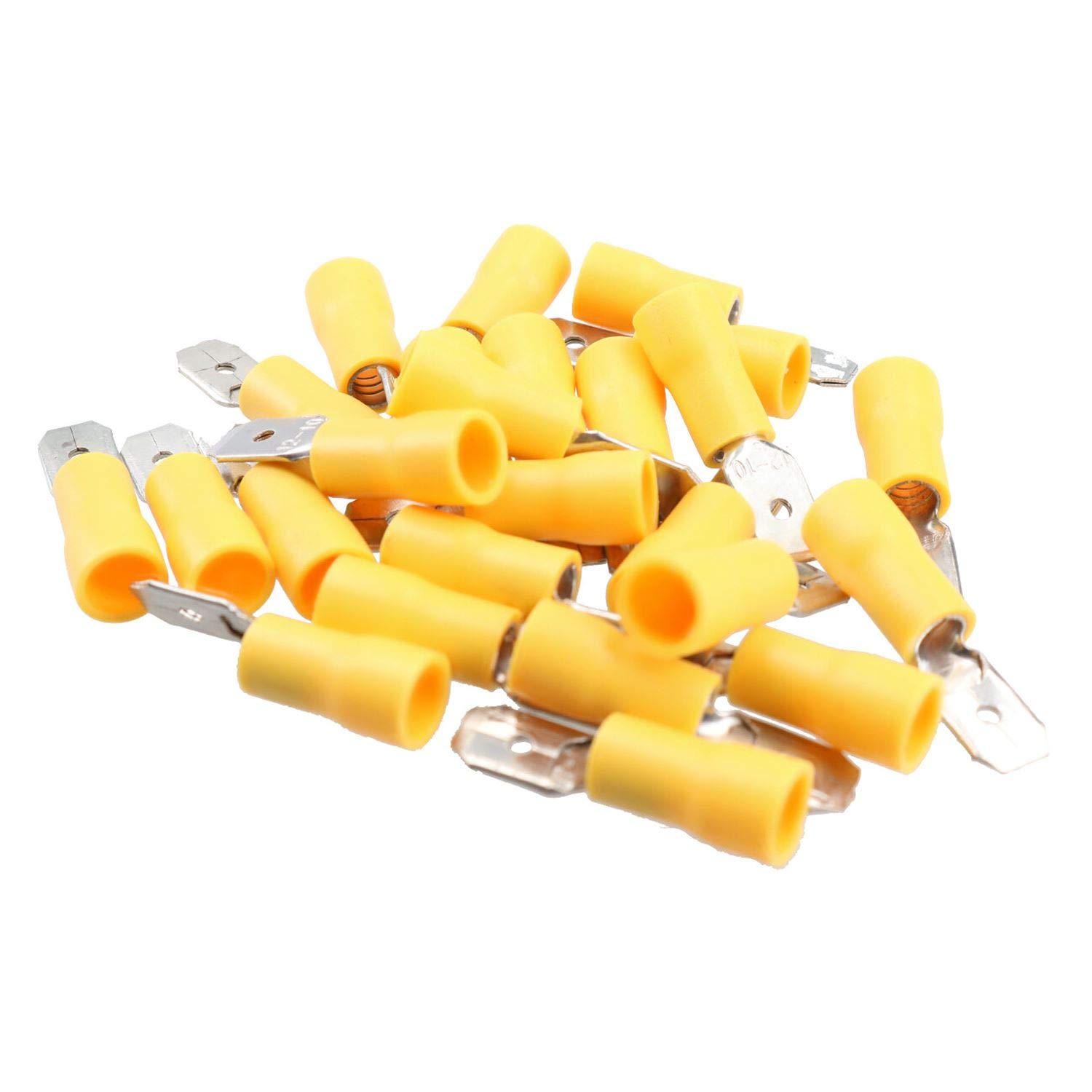 5mm Male Yellow Electrical Cable Wire Spade Terminals Crimps Connectors 25pc