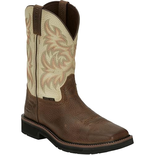 Justin Driller 11" Square Steel Toe Men's Boot, Durable Leather, Slip-Resistant, Comfort Cushioned Insole for Work Safety