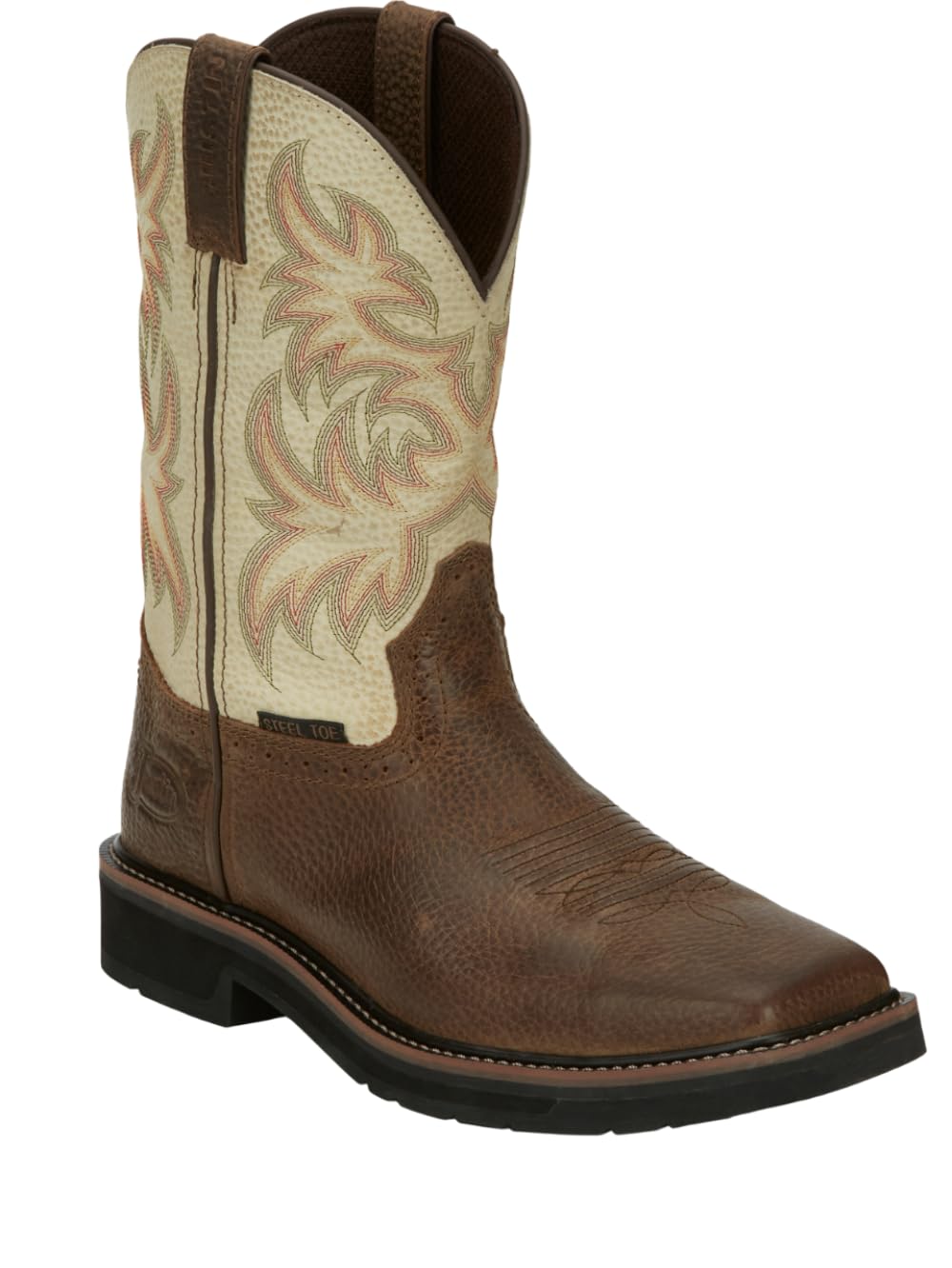 Justin Driller 11" Square Steel Toe Men's Boot, Durable Leather, Slip-Resistant, Comfort Cushioned Insole for Work Safety