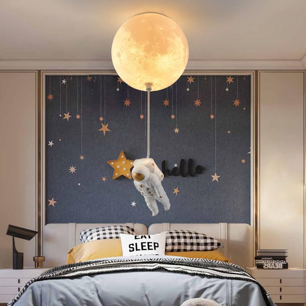 SLFFLS Kids Bedroom Chandelier White Moon Planet Ceiling Light for Boys Girls Nursery Bathroom/C Style/18Cm