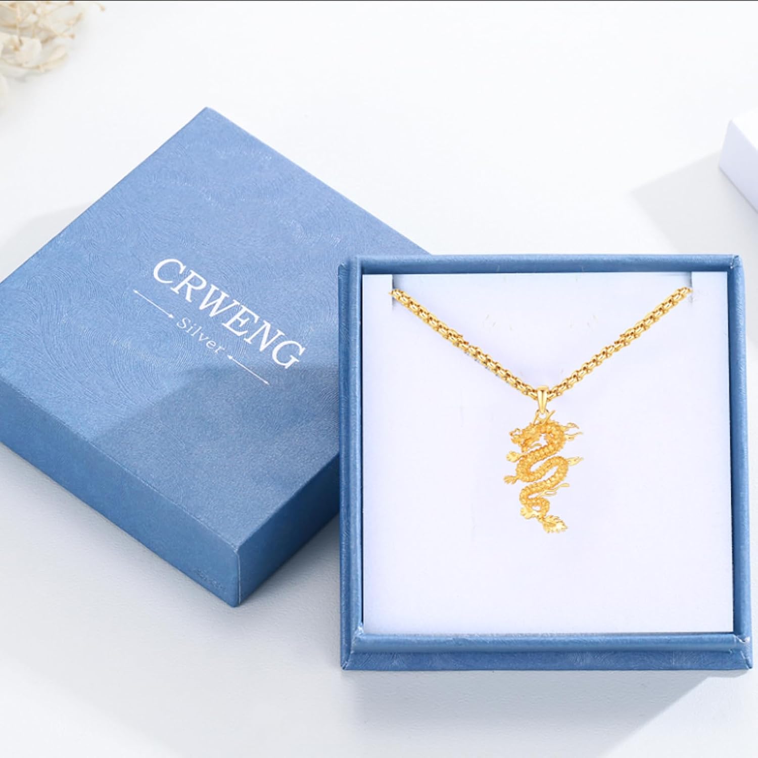 CRWENG Dragon/Lion/Tiger Necklace for Men 925 Sterling Silver Animal Necklace Viking Animal Jewelry Gift for Men Women with Stainless Steel Chain