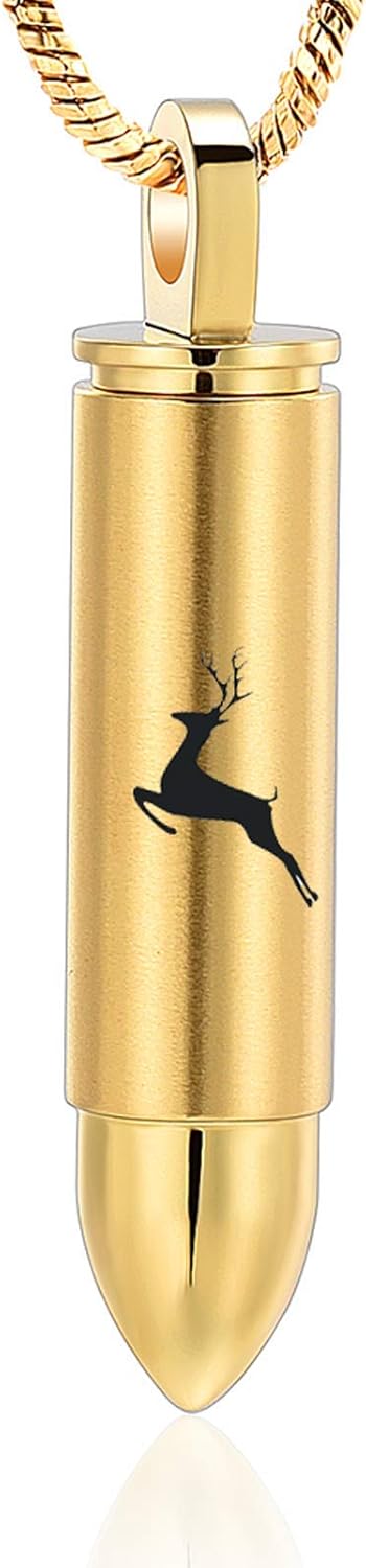 Yinplsmemory Cremation Jewelry for Ashes Locket Deer Bullet Pendant Urn Necklace for Ashes Keepsake Memorial Jewelry for Ashes for Dad Papa