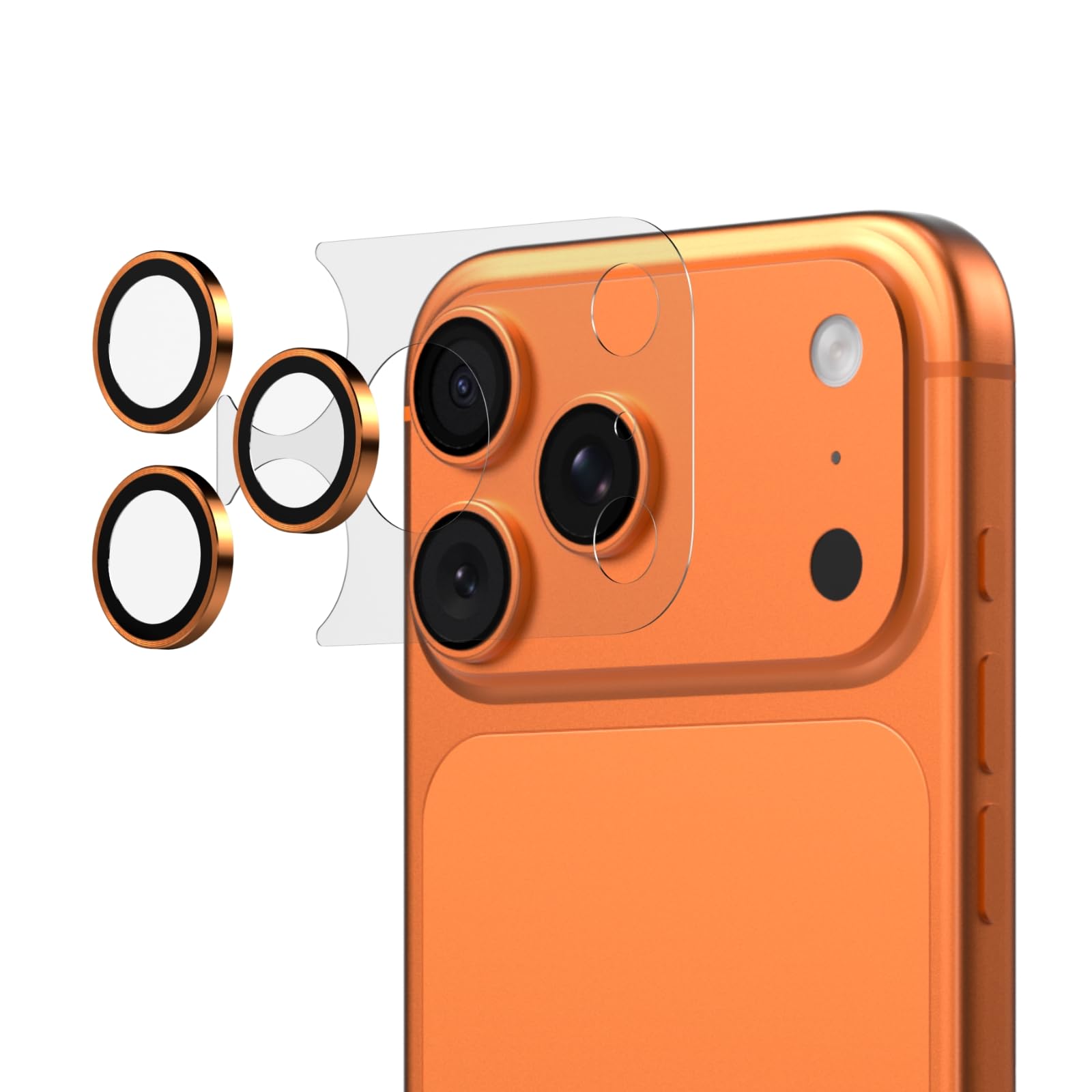 Orange Camera Lens Protectors + Lens Base Protector Compatible with iPhone 17 Pro Max | All Round Protection, Scratch Resistant, Alignment Tool Included