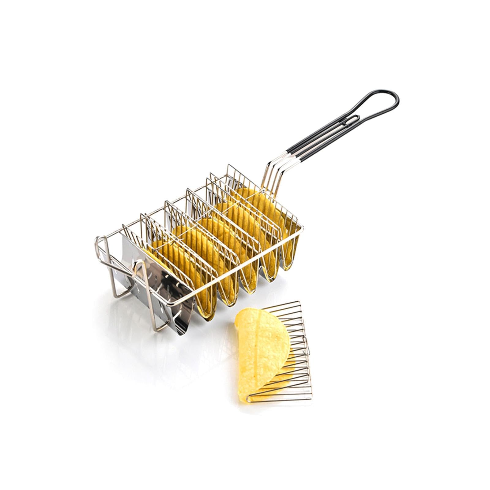 Cesta para Tacos, Cesta para Freír Tortillas de Tacos, Tortillas de Acero Inoxidable, Cesta Robusta Profesional para Freír Tacos para Cocinas