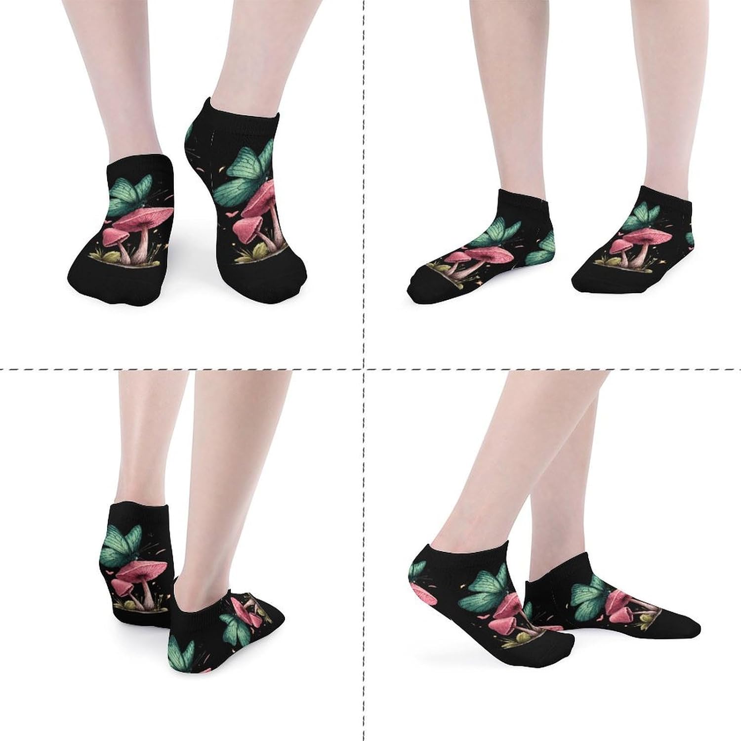 Mushroom Butterfly Socks for Men Women 5 Pairs Ankle Socks