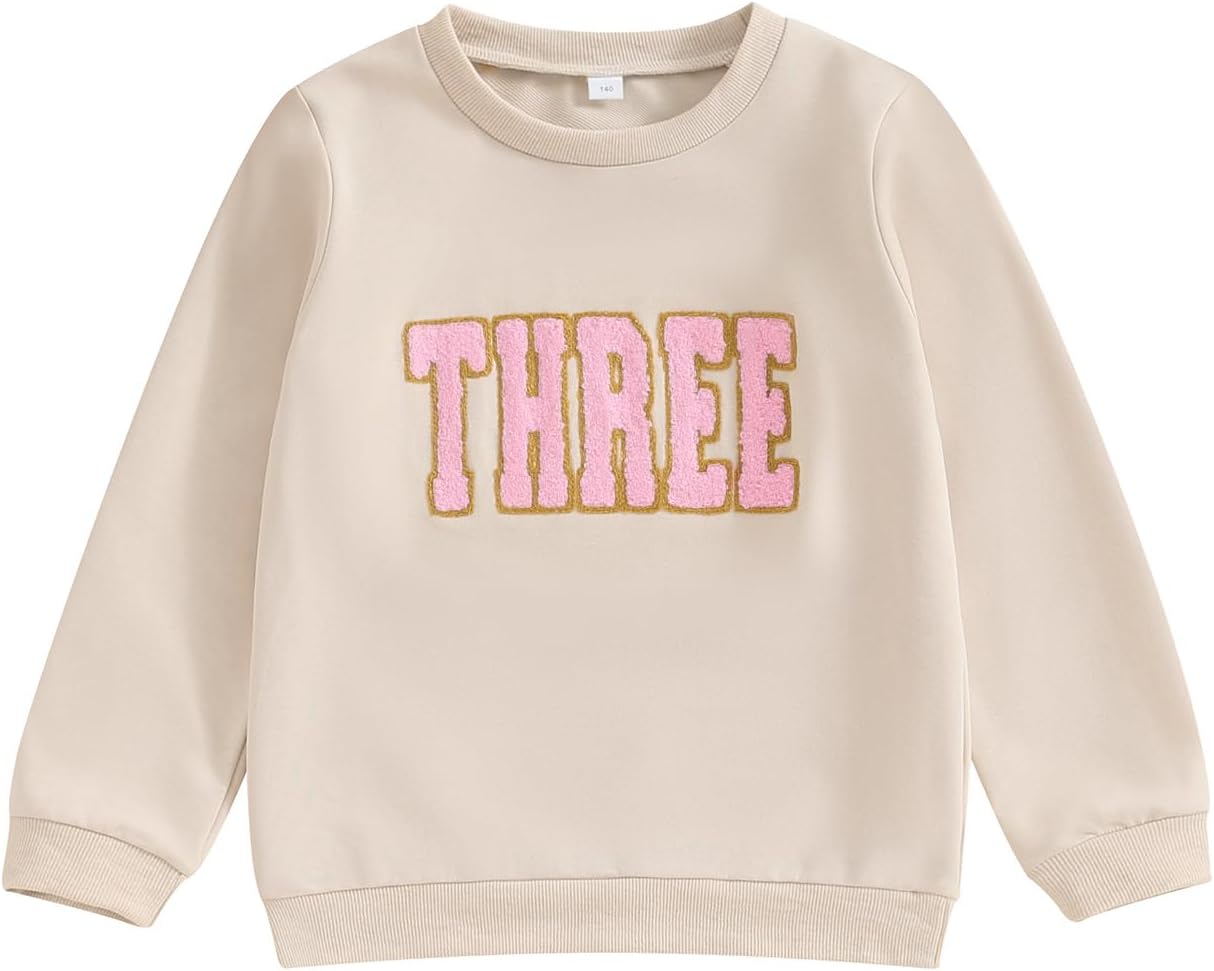 LamuusaaToddler Baby Girl Boy Birthday Outfit One/Two/Three/Four/Five/Six Embroidery Sweatshirt Shirts Birthday Gift