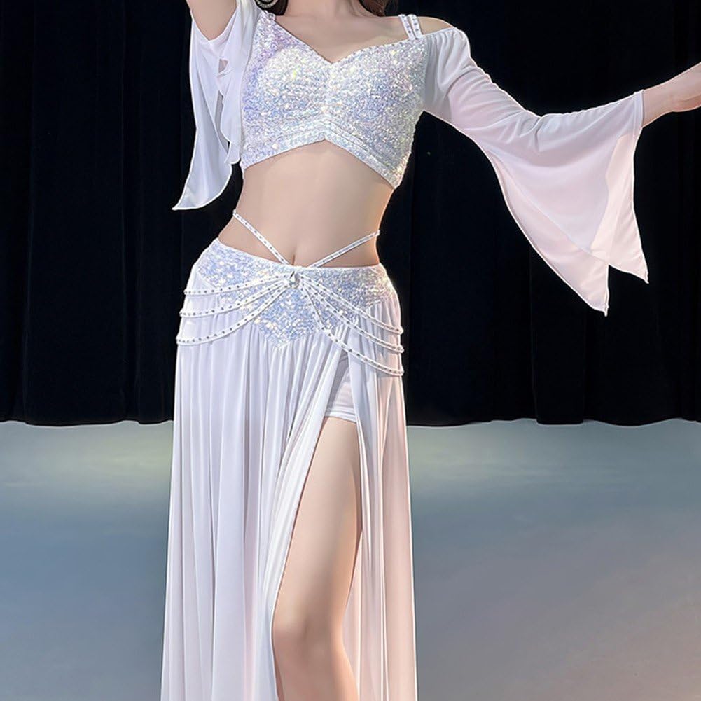 Dianzan Bauchtänzerin-kostüm Für Damen, Langes, Atmungsaktives Bauchtanzkleid Langen Ärmeln, Professionelles Tänzerinnen-Outfit, Bauchtanzrock, Tanzübungs-Outfit