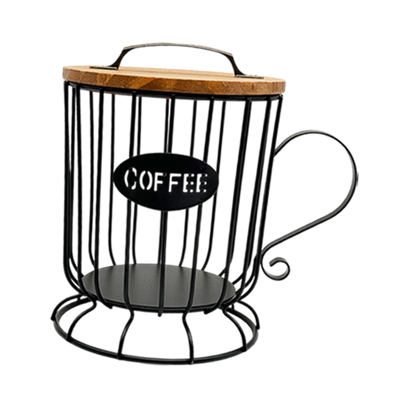Twisaxc Coffee Pod Holder Coffee Storage Basket Container Essential For Tidying Up Kitchen Countertops Holder Is Made Of Iron And Wood Pod For Counter Basket