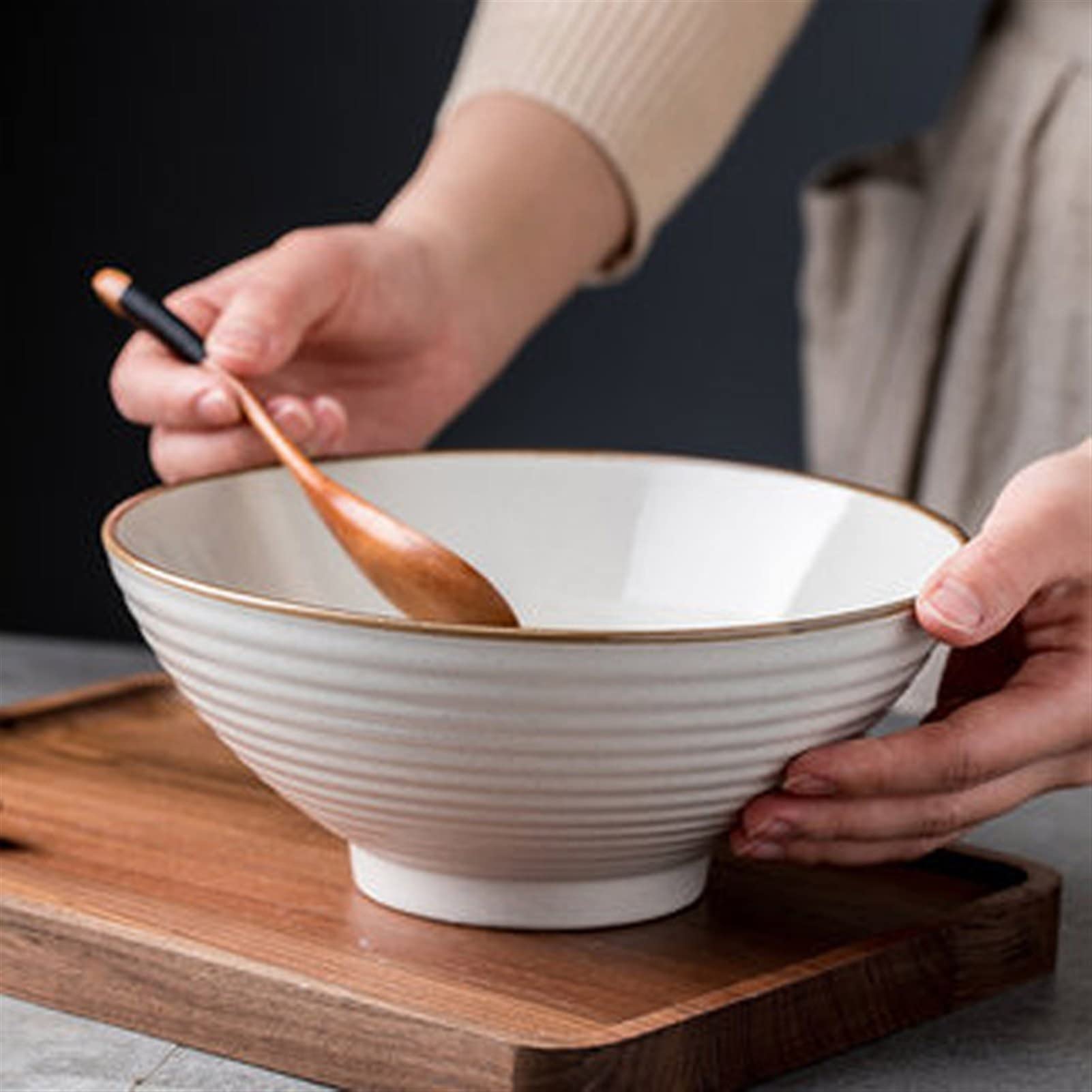 Miska na płatki zbożowe Miska na makaron Ceramiczna miska na ramen Duża miska Czarna miska na makaron wołowy Komercyjna prosta nitka (2) (1 Jeden rozmiar)
