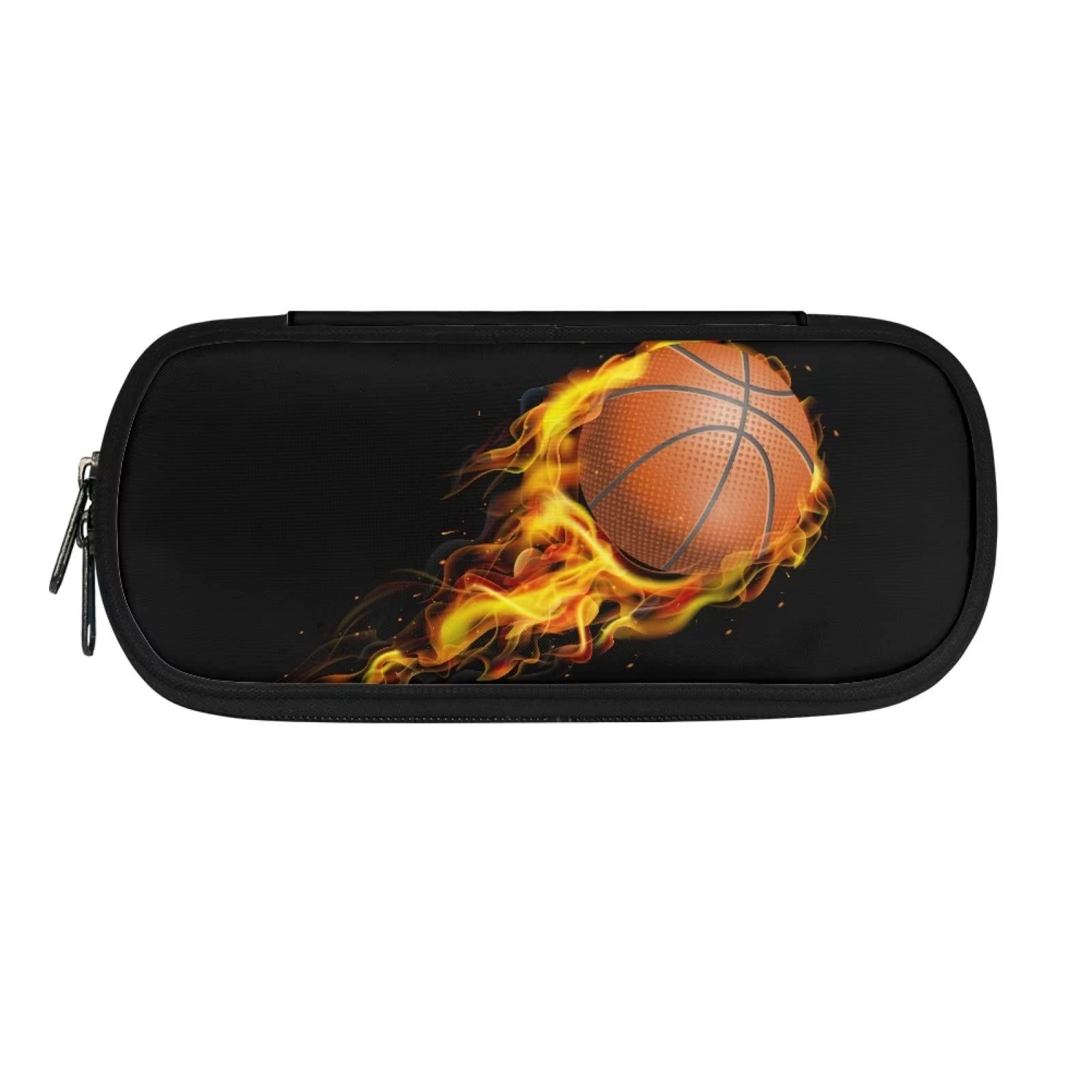 HUGS IDEA Pencil Case Big Pen Case Fire Basketball Print Durable Zipper Penicl Case with Multi Compartments Kid Boys Girls School Supplies Stationery Organizer Pouch Bag — image 1