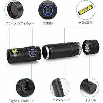 Amazon.co.jp : ブラックライト 365nm波長 10W UVライト USB充電