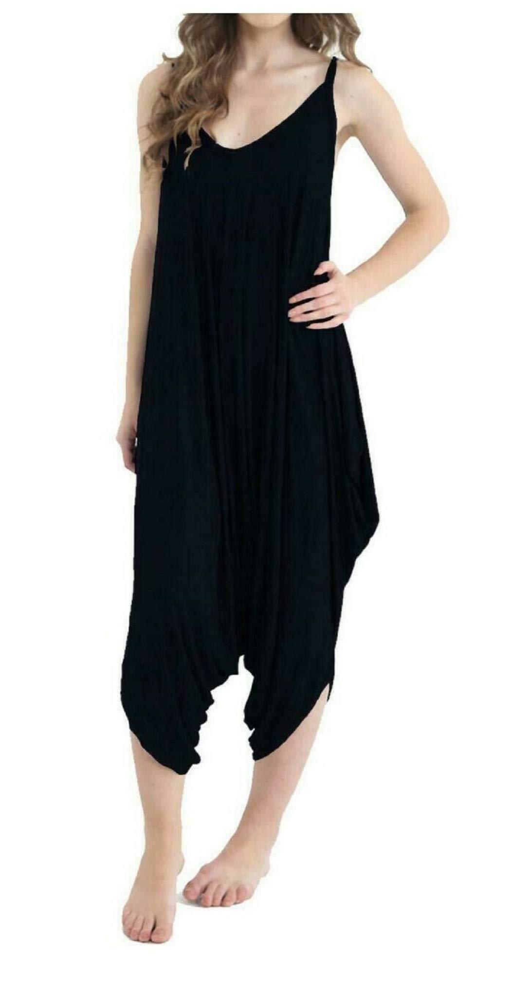 Biwtup Women's Black Cami Lagenlook Romper Playsuit Harem Baggy Jumpsuit Dress (, Uk 20-22 Xxl)