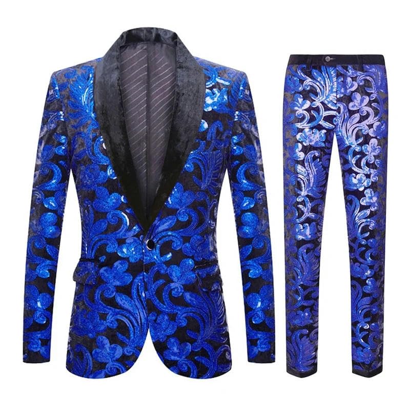 Men Sequin Suit 2 Piece/Blue/Purple Men's Prom Party Stage Blazers Jacket and Trousers Man Singer Party Stage Suit2