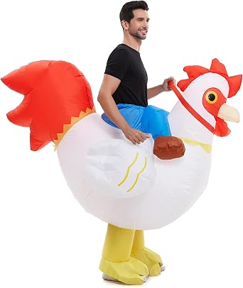 Inflatable Adult Chicken Rider Costume Men Women | 360 Degree Detailed 3D Design, Durable Fabric, Powerful Fan, More Flexible Structure to Fit, Better for Various Occasions