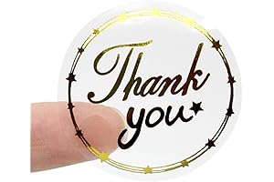 Round Shape Gold Foil Glitter Thank You Stickers 500pcs/Roll