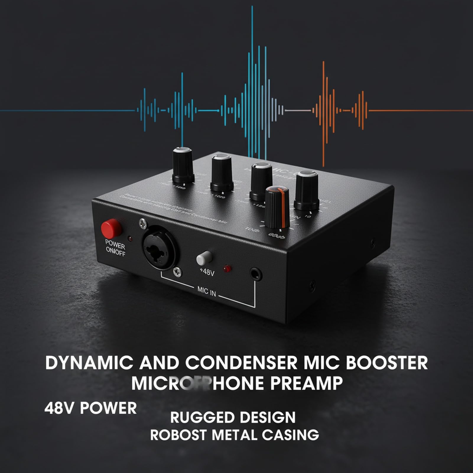 Preamplificador de micrófono XLR balanceado SustVita con ganancia de 10-60 dB, potencia de 48 V para micrófonos dinámicos y de condensador, un amplificador de ganancia de