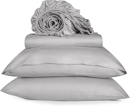 URBANHUT 800 Thread Count Egyptian Cotton Sheets Queen Size, Long Staple Bed Sheets Breathable, 4 Pc Bed Sheet Sets for Queen Size Bedding, Luxury Hotel Bed Sheets Fits 16" Deep Pocket - Silver Grey