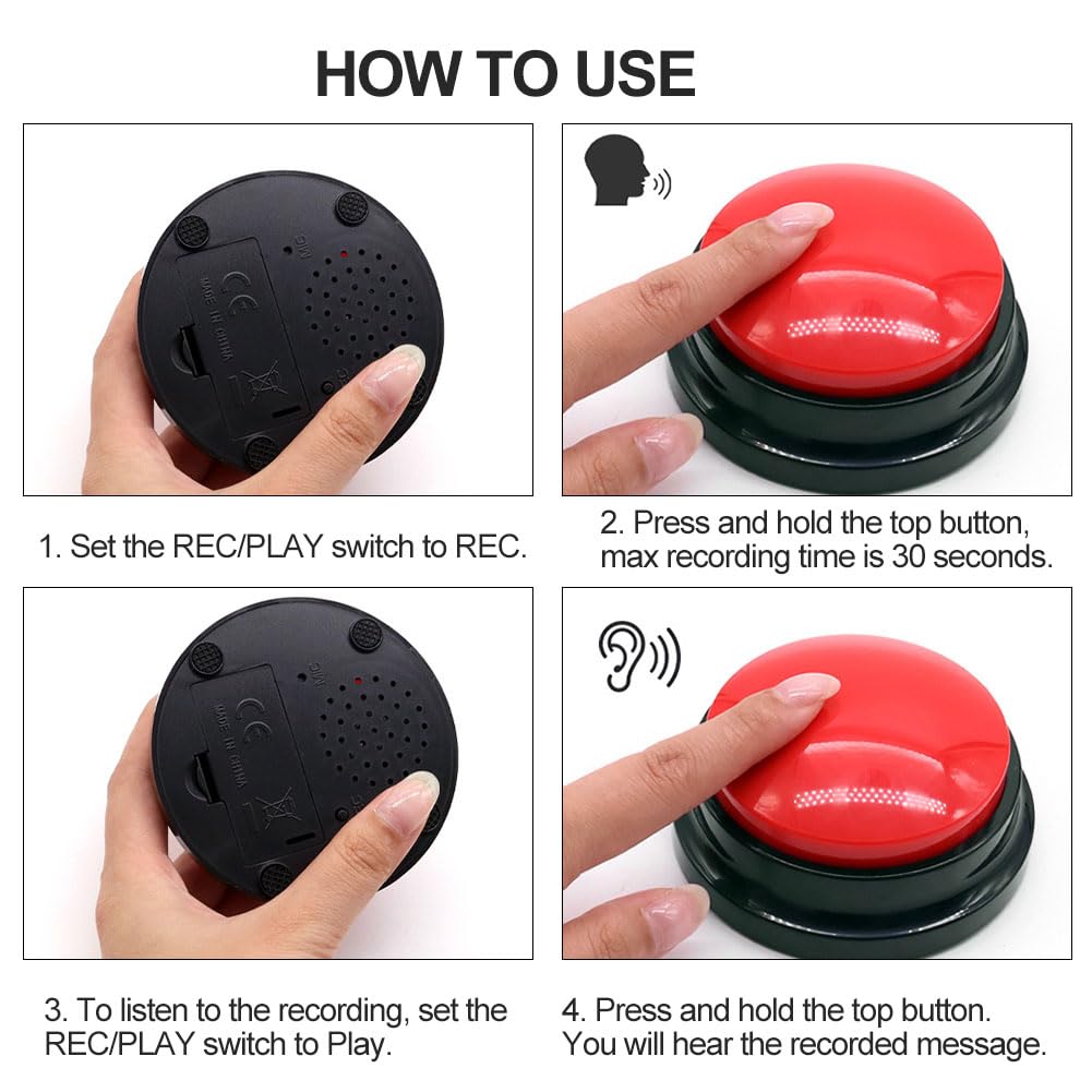 Cerioll Buzzer Enregistrable, Buzzer Chien, Buzzer Sonore et Lumineux, 2 Pièces Bouton Chien, Bouton Enregistreur, Buzzer Sonore, Bouton Chien Communication, Boutons pour Chiens pour la Communication
